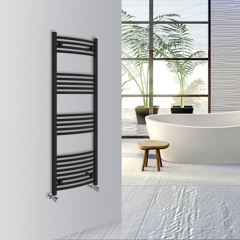 (Black, 1400x500mm) Warmehaus Curved Bathroom Heated Towel Rail Warmer Radiator Central Heating