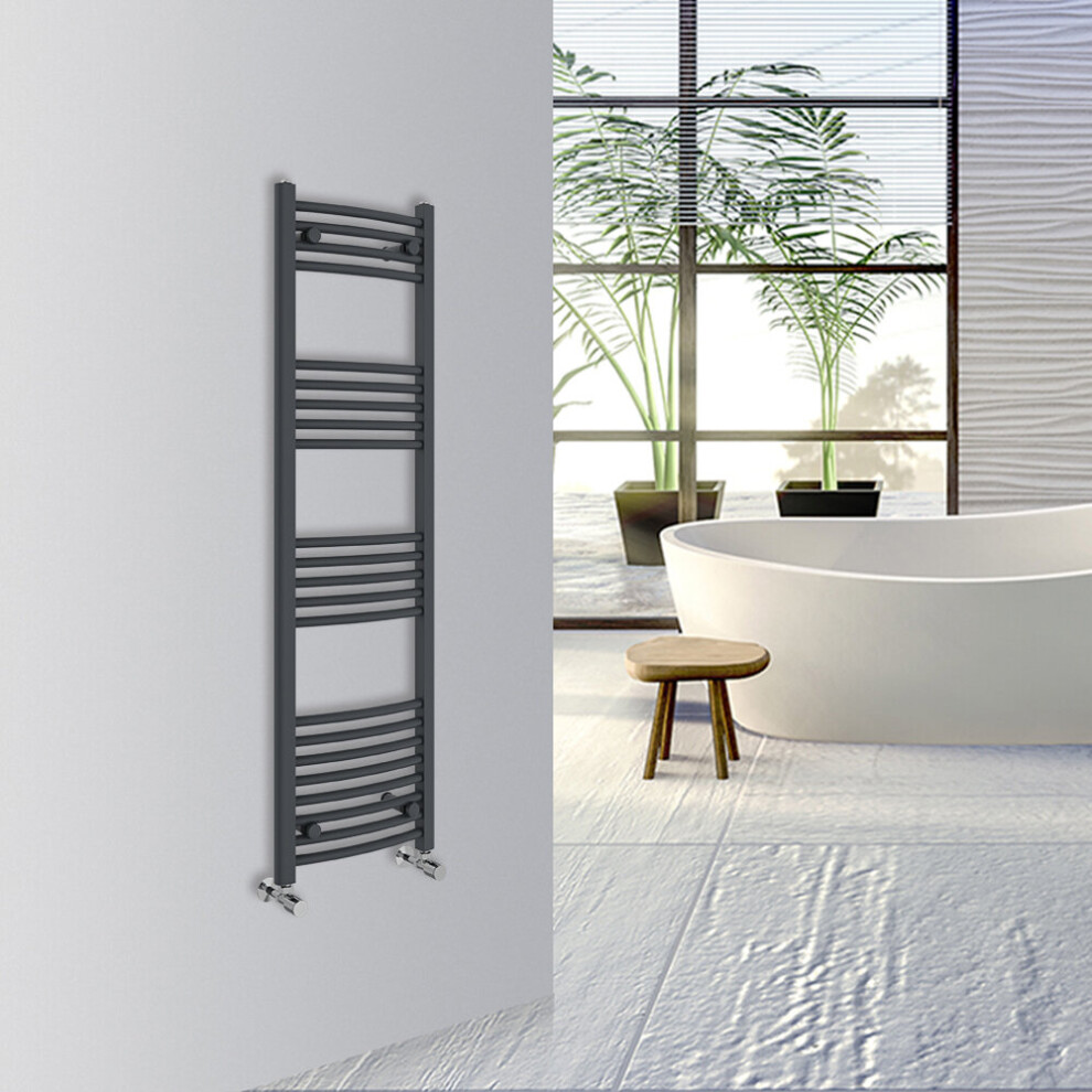 (Anthracite, 1400x400mm) Warmehaus Curved Bathroom Heated Towel Rail Warmer Radiator Central Heating