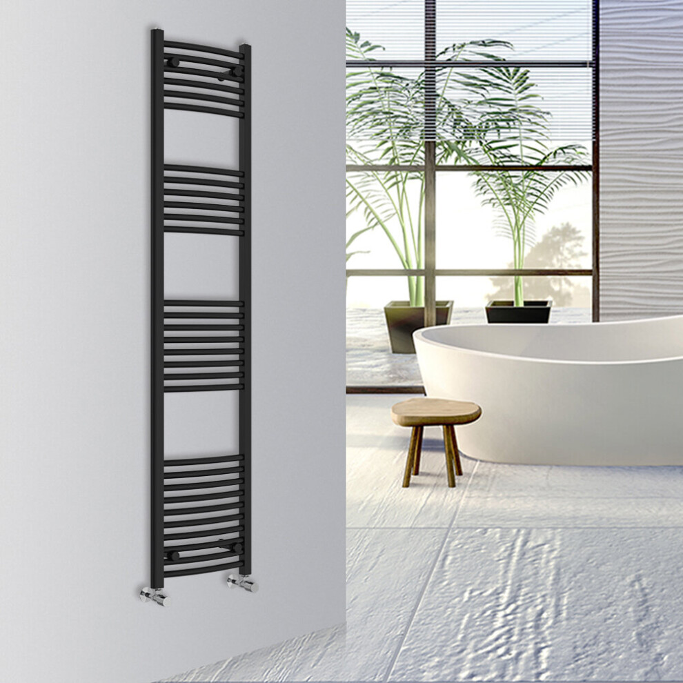 (Black, 1800x400mm) Warmehaus Curved Bathroom Heated Towel Rail Warmer Radiator Central Heating