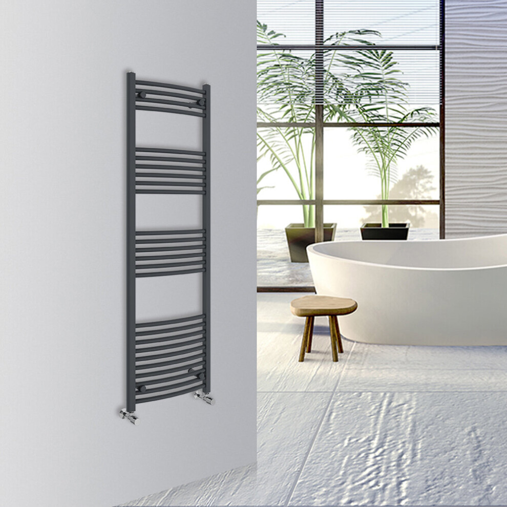 (Anthracite, 1600x500mm) Warmehaus Curved Bathroom Heated Towel Rail Warmer Radiator Central Heating