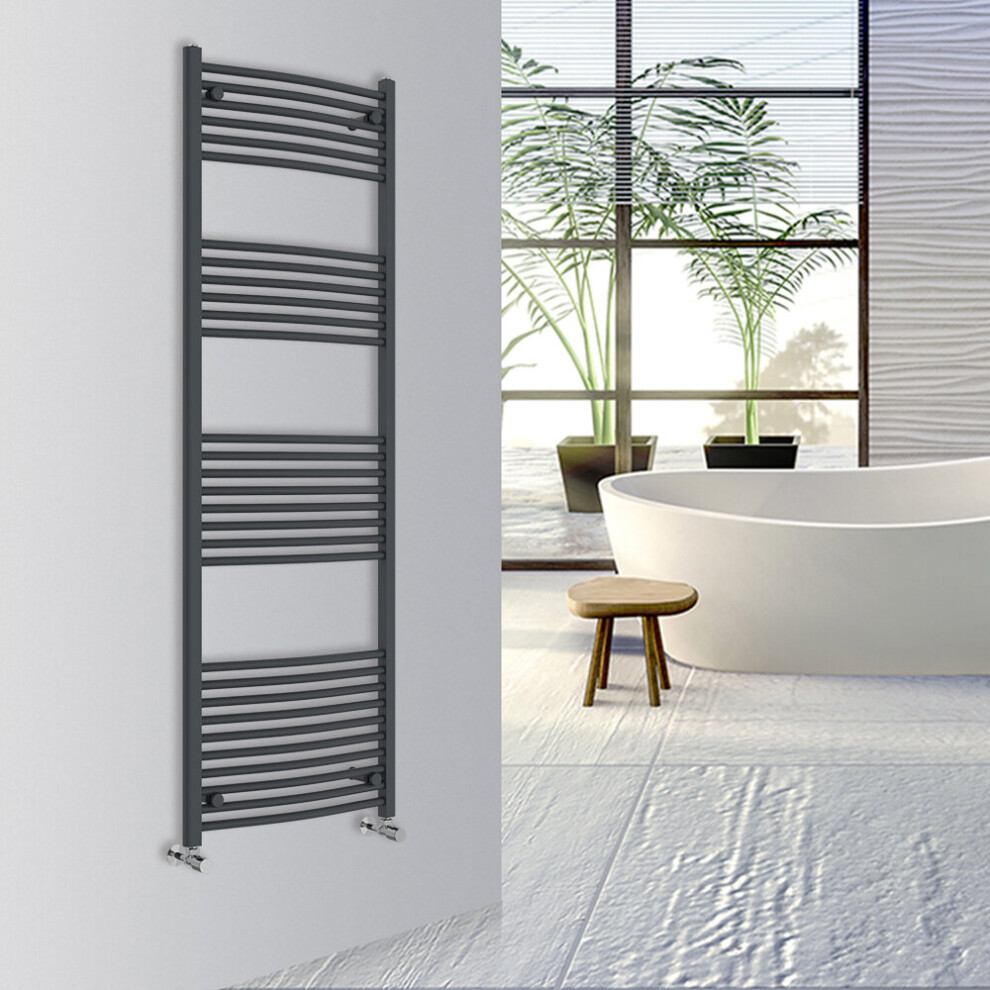 (Anthracite, 1800x600mm) Warmehaus Curved Bathroom Heated Towel Rail Warmer Radiator Central Heating