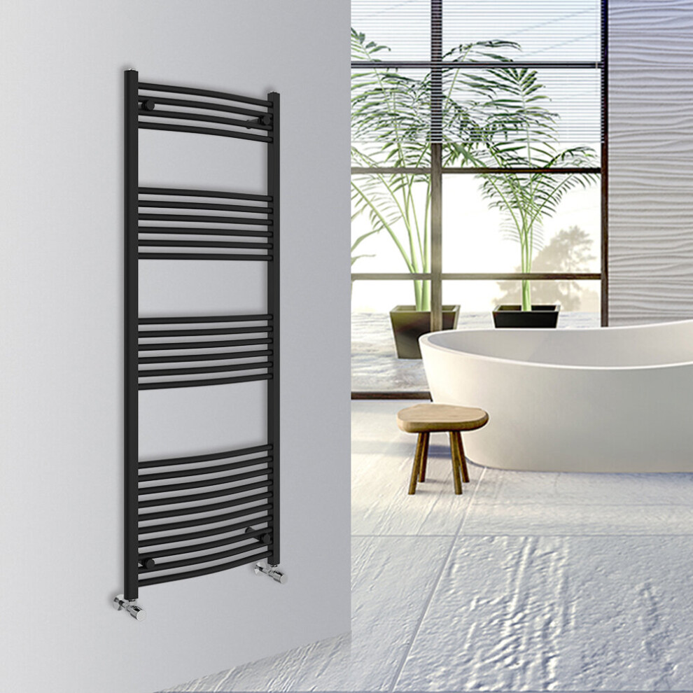 (Black, 1600x600mm) Warmehaus Curved Bathroom Heated Towel Rail Warmer Radiator Central Heating