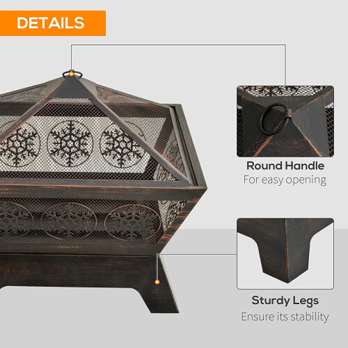 Outdoor Bronz Square Garden Fire Pits Bowl with Spark Screen 1