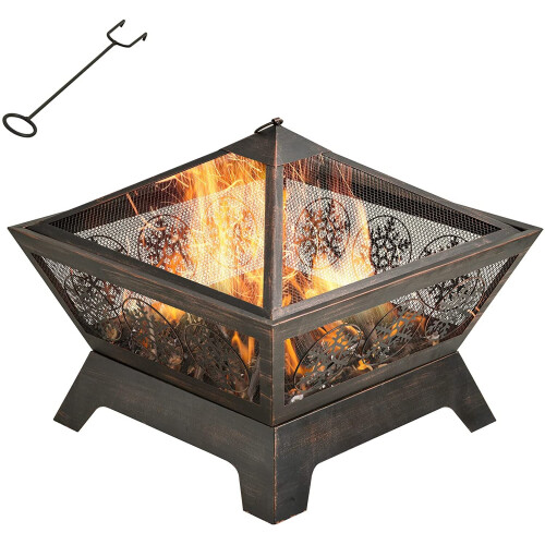 Outdoor Bronz Square Garden Fire Pits Bowl with Spark Screen 2