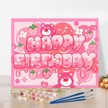 (Strawberry bear) Happy birthday oil painting diy kids friend gift