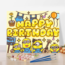 (Minions) Happy birthday oil painting diy kids friend gift
