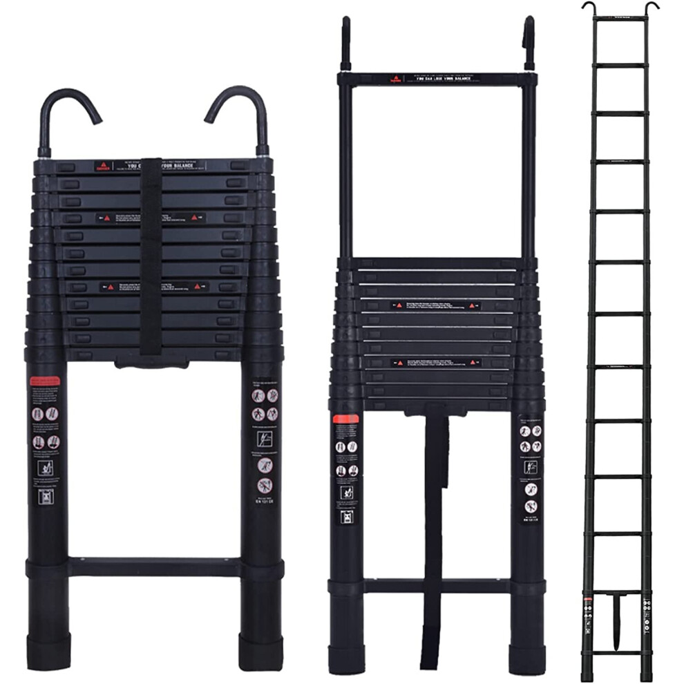 (5M) 5M/6.2M Telescopic Ladder Aluminum with Detachable Hooks Attic Ladder EN131 CE Standards