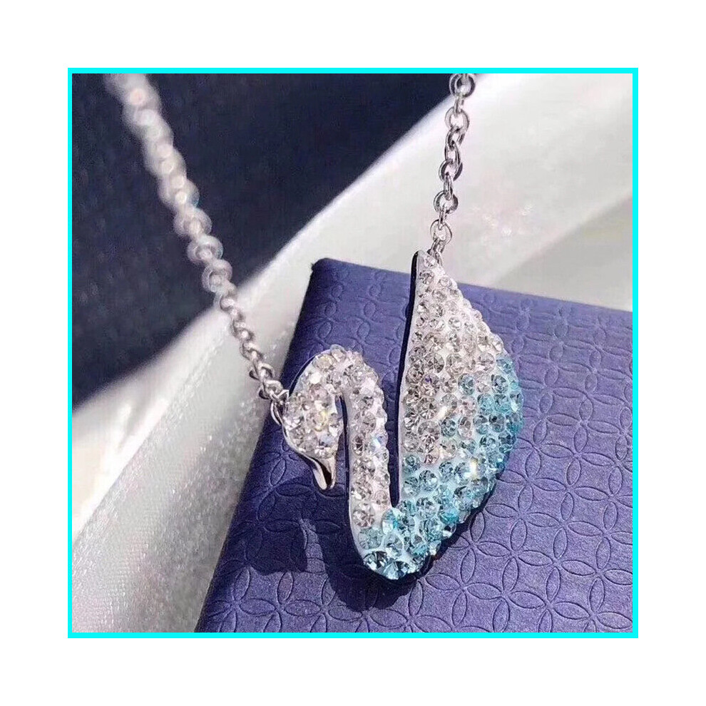 (white, blue) Swan Crystal Diamond Necklace Birthday Gift