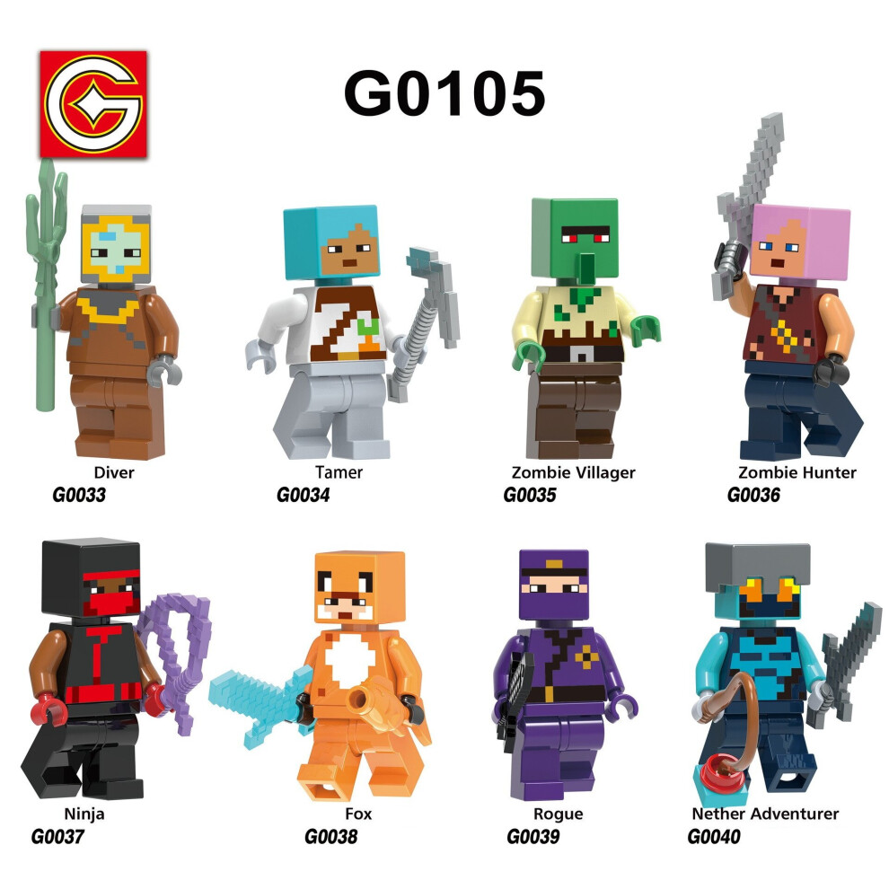 8 PCS Minecraft My World Series Diver Ninja Trainer Fox Building Block Minifigures Toys