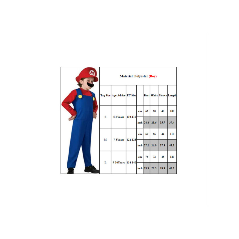 Photos - Fancy Dress  Red Mario, 9-10 Years) Boy Super Mario Luigi Fancy Clothing Costume Sets Childrens Party(Boys)