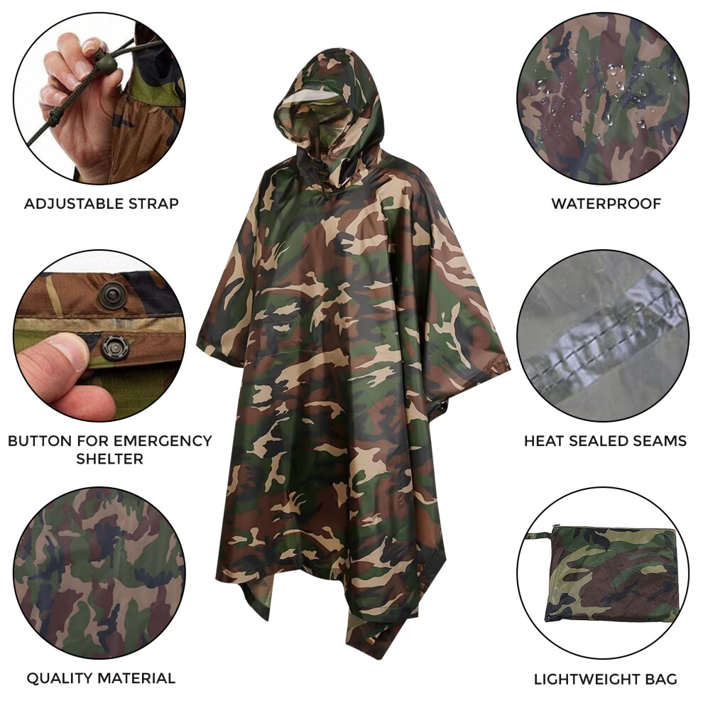 Rain Poncho Bicycle Waterproof Raincoat Cover Cape Hooded Hiking Fishing