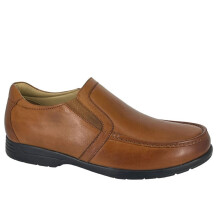 (UK 13) Roamers Mens Lightweight Extra Wide Fit Leather Casual Slip On Shoes Tan