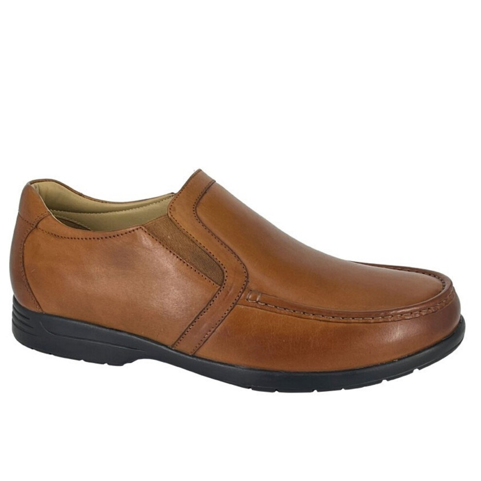 (UK 13) Roamers Mens Lightweight Extra Wide Fit Leather Casual Slip On Shoes Tan