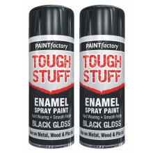 2 x 400ml TOUGH STUFF Enamel Black Gloss Spray Paint Wood Crafts Metal