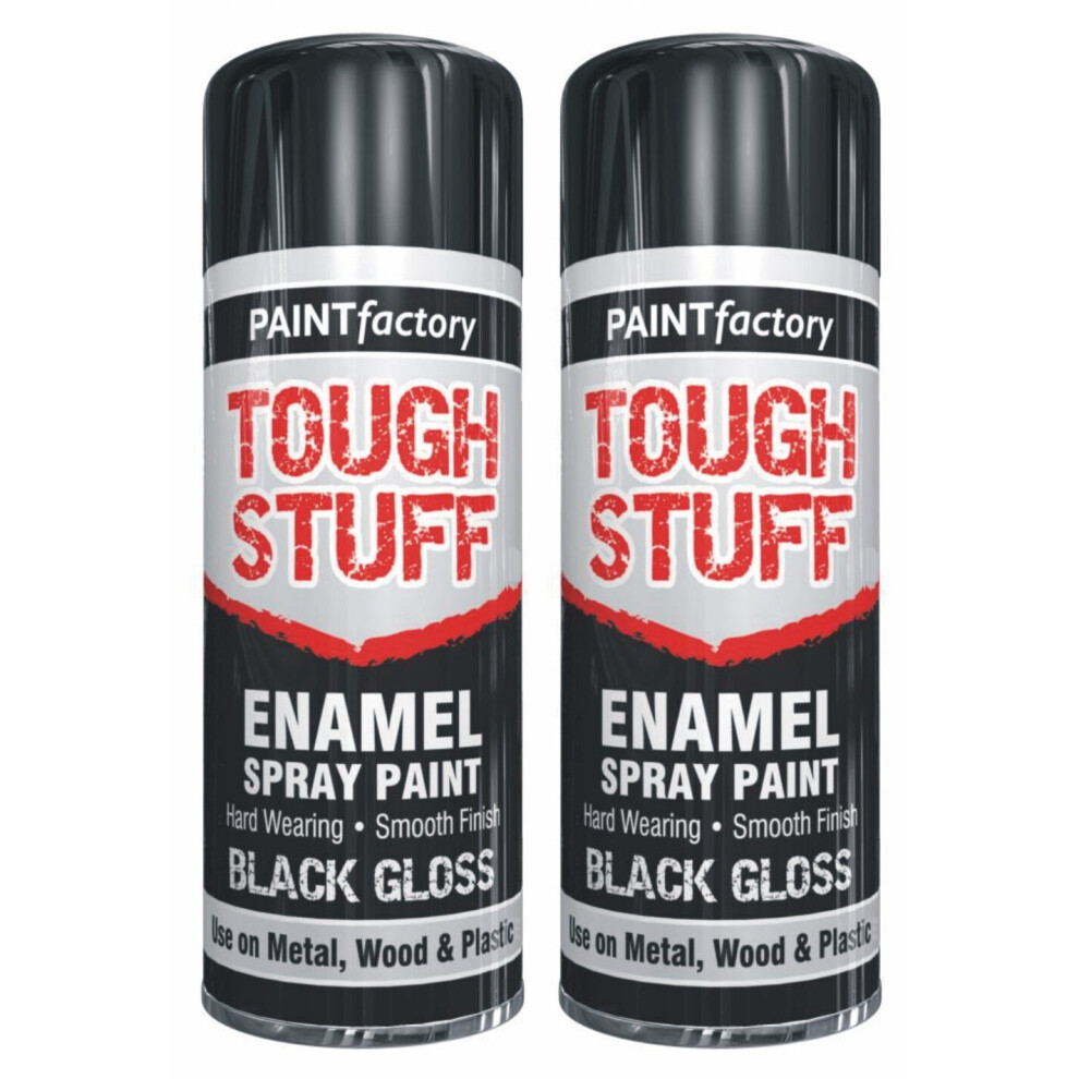 2 x 400ml TOUGH STUFF Enamel Black Gloss Spray Paint Wood Crafts Metal