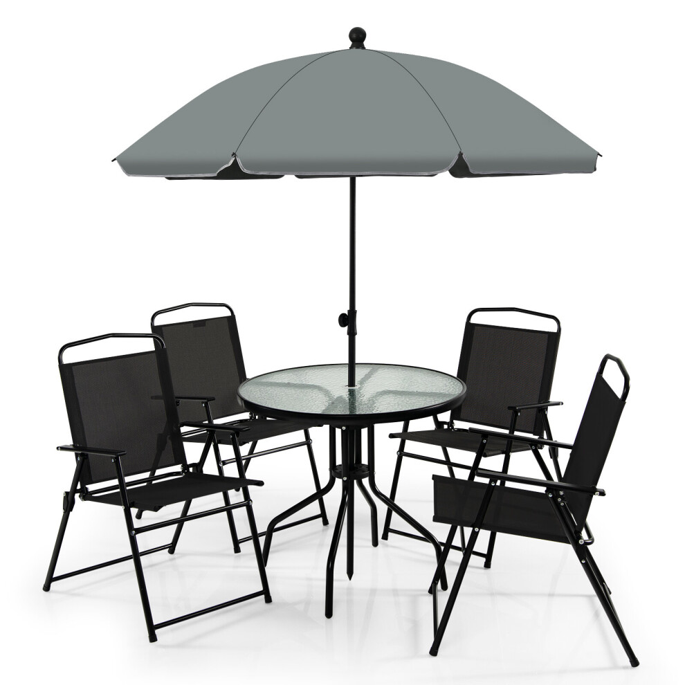 6 Pieces Patio Furniture Set with Coffee Table and 4 Folding Chairs