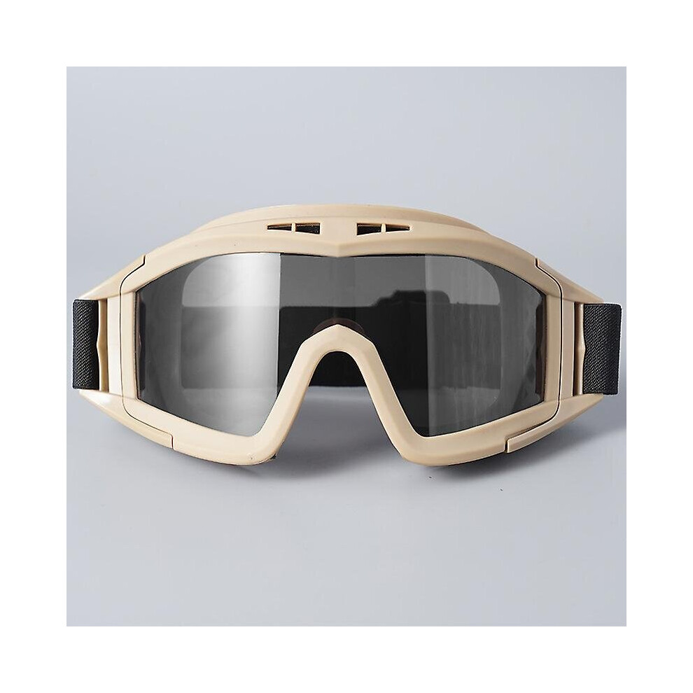 (Khaki) Anti Fog Goggles Tactical Airsoft Eye Safety Protection Glasses With 3 Lenses 768611118803