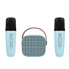 (Blue) Portable Karaoke Machine Bluetooth Speaker With 2 Wireless Mic For Kids Adults