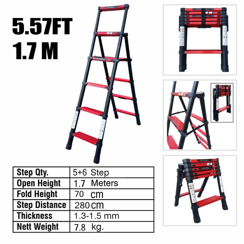 5+6 Telescopic Extension Ladder Aluminum Step Ladders Multi Purpose 2