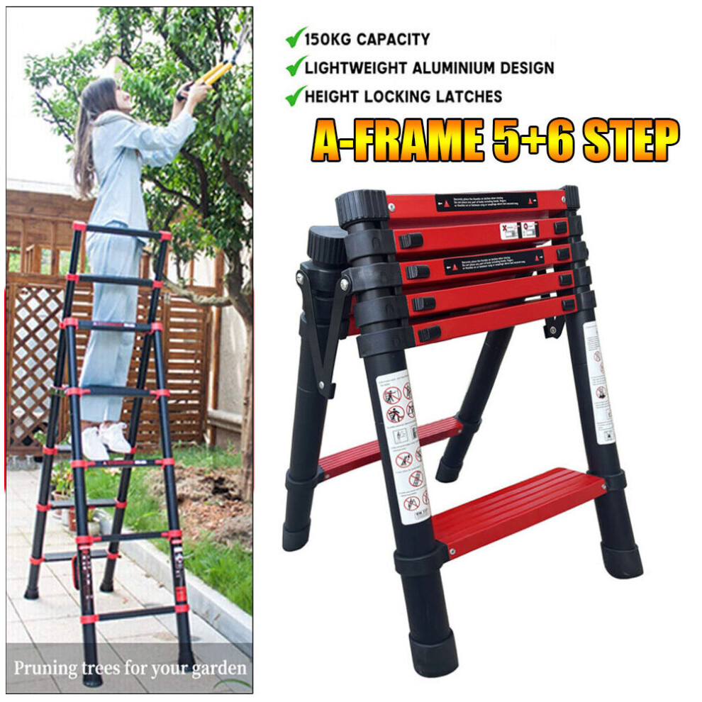 5+6 Telescopic Extension Ladder Aluminum Step Ladders Multi Purpose