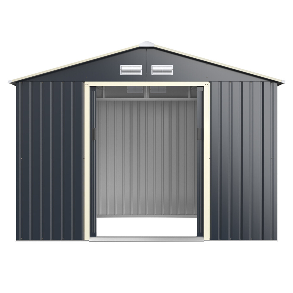 Metal Storage Shed for Garden and Tools w/Sliding Double Lockable Door