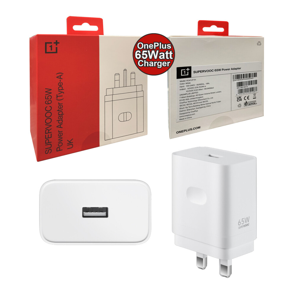 Official OnePlus SUPERVOOC 65W Fast Rapid Charger 3 Pin UK Mains Plug No Cable