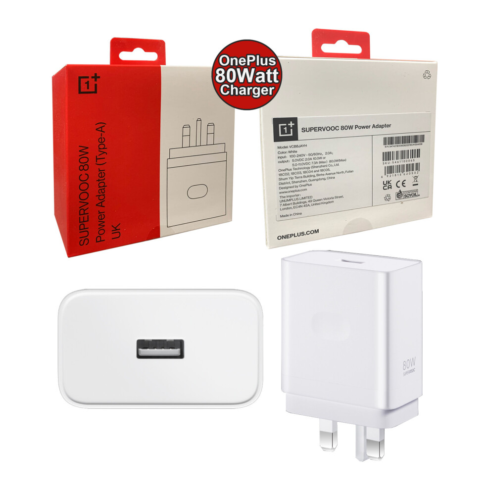 Official OnePlus SUPERVOOC 80W Fast Rapid Charger 3 Pin UK Mains Plug No Cable