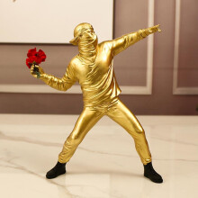 (Gold) Banksy Flower Thrower Bomber Statue Figurine Ornaments Sculpture Home Decor