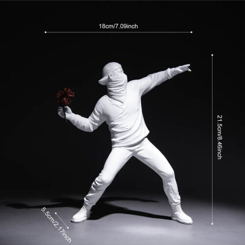 (White) Banksy Flower Thrower Bomber Statue Figurine Ornaments Sculpture Home Decor
