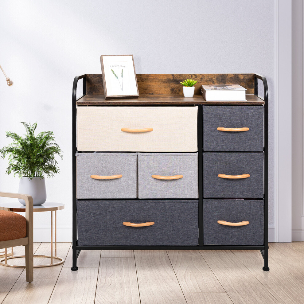 Chest of Drawers 7-Drawer Fabric Storage Organizer 3-Tier Cabinet Unit