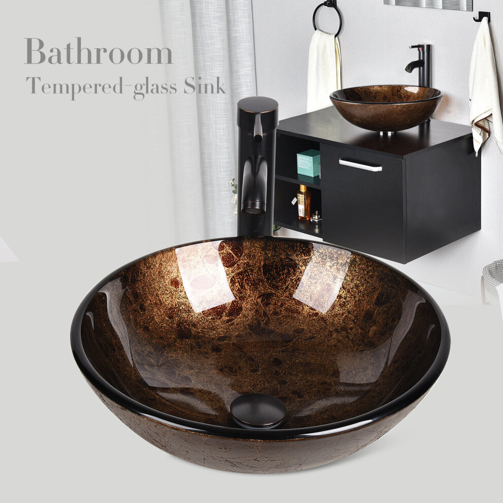 Tempered Glass Basin Sink Bathroom Clockroom Countertop Wash Bowl Tap