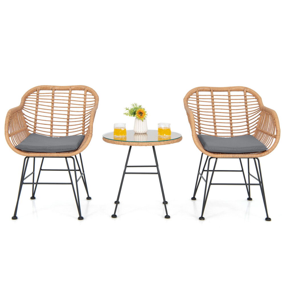 3 Pieces Patio Bistro Set Outdoor PE Rattan Armchairs conversation Set