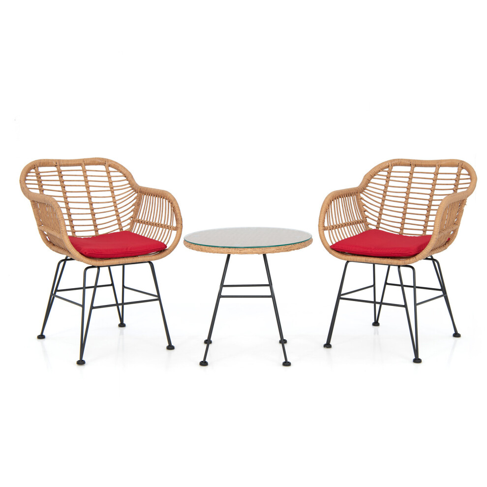 3 Pieces Patio Bistro Set Outdoor PE Rattan Armchairs Conversation Set