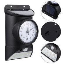 Solar Sensor Wall Light with Clock Infrared Outdoor Porch Garden Walkway Lamp