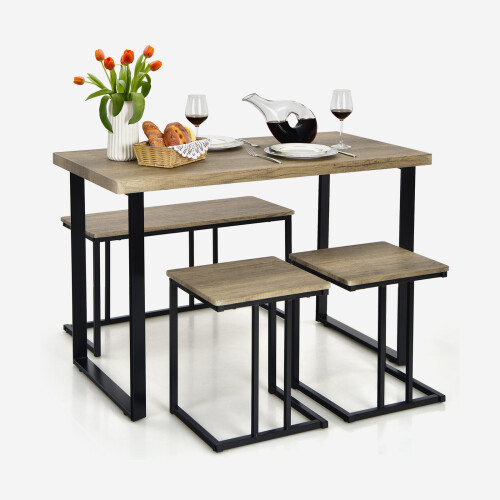 Costway 4-Piece Dining Table Set Kitchen Table Space-Saving Breakfast Table