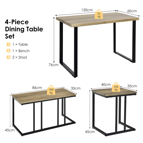Costway 4-Piece Dining Table Set Kitchen Table Space-Saving Breakfast Table 1