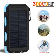 30000mAh Solar Power Bank with LED Lights - Waterproof, Anti-Slip, Portable USB Charger with Compass & Carabiner Clip