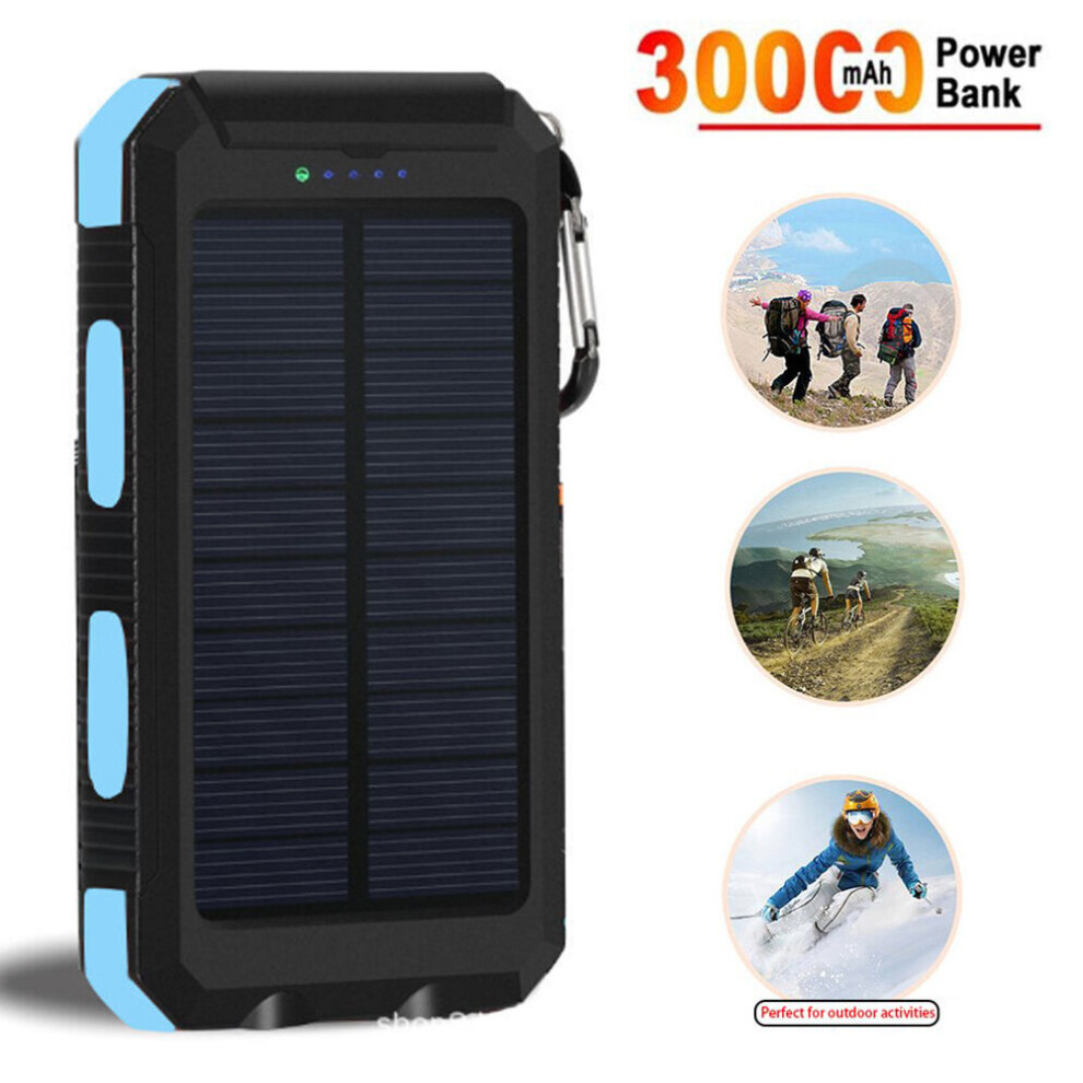 30000mAh Solar Power Bank, Portable USB Power Charger with LED Lights