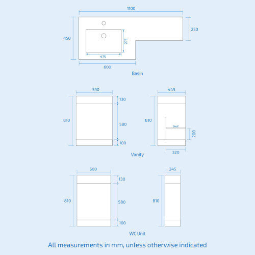 NES Home Aric 1100mm LH Freestanding Grey Vanity, WC Unit & Basin Flat Pack 2