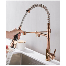 (Rose Gold) Kitchen Sink Mixer Tap Chrome Brass 360 Degree Rotation Single Hole with Pull Out Spray Kitchen Sink Taps