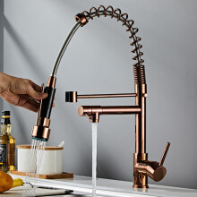 All-copper Style Rose gold High-Pressure Pull Large Spring Double Outlet Kitchen Sink Hot and Cold Water Faucet
