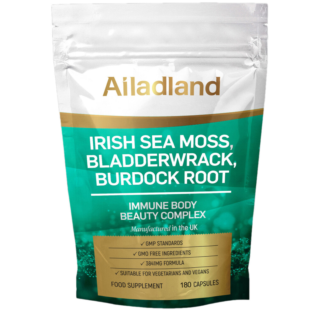 (180 Capsules) Irish Sea Moss, Bladderwrack & Burdock Root 3841mg Immune, Body & Beauty Complex