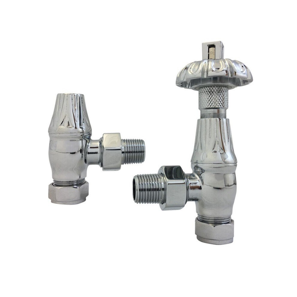 Warmehaus (Chrome) Traditional Antique Style Brass Thermostatic Radiator Valve Lockshield Heated Towel Rail Angled Trv