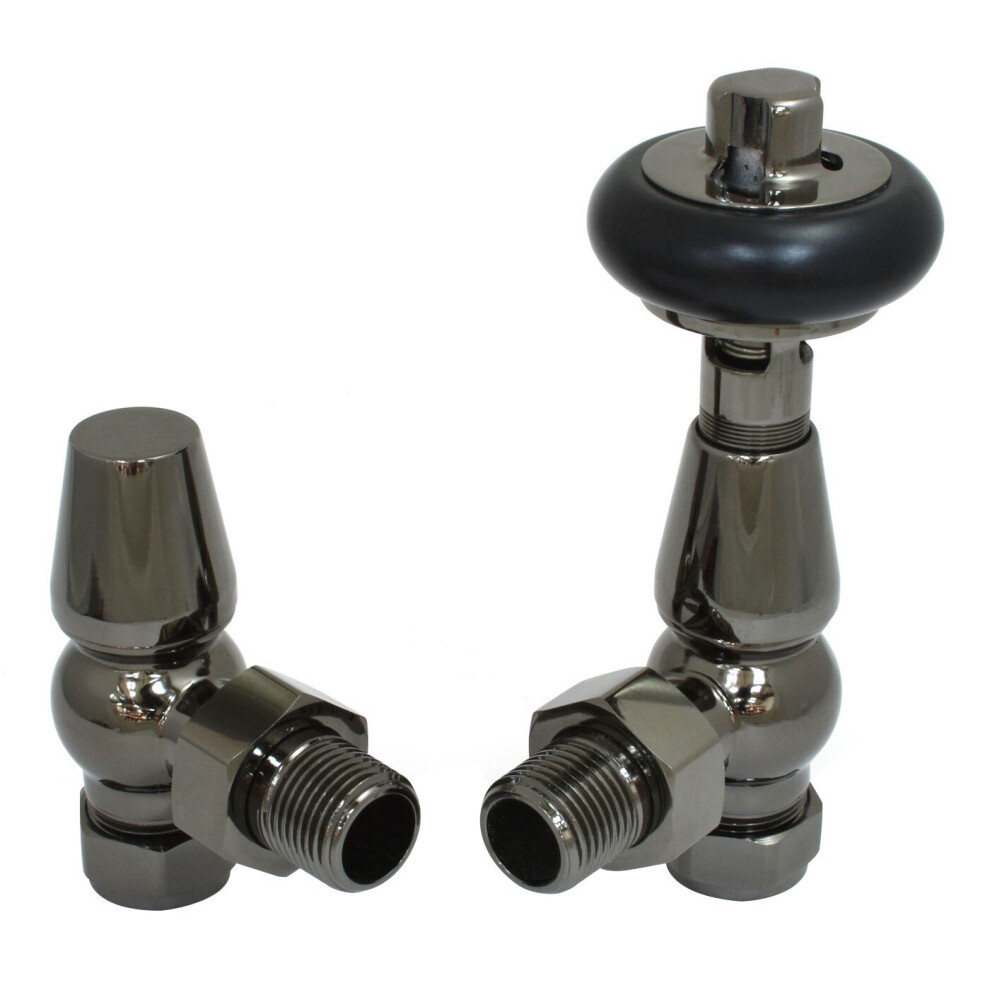 Warmehaus ( Nickel) Chelsea Traditional Angled Trv Thermostatic Radiator Valves Black