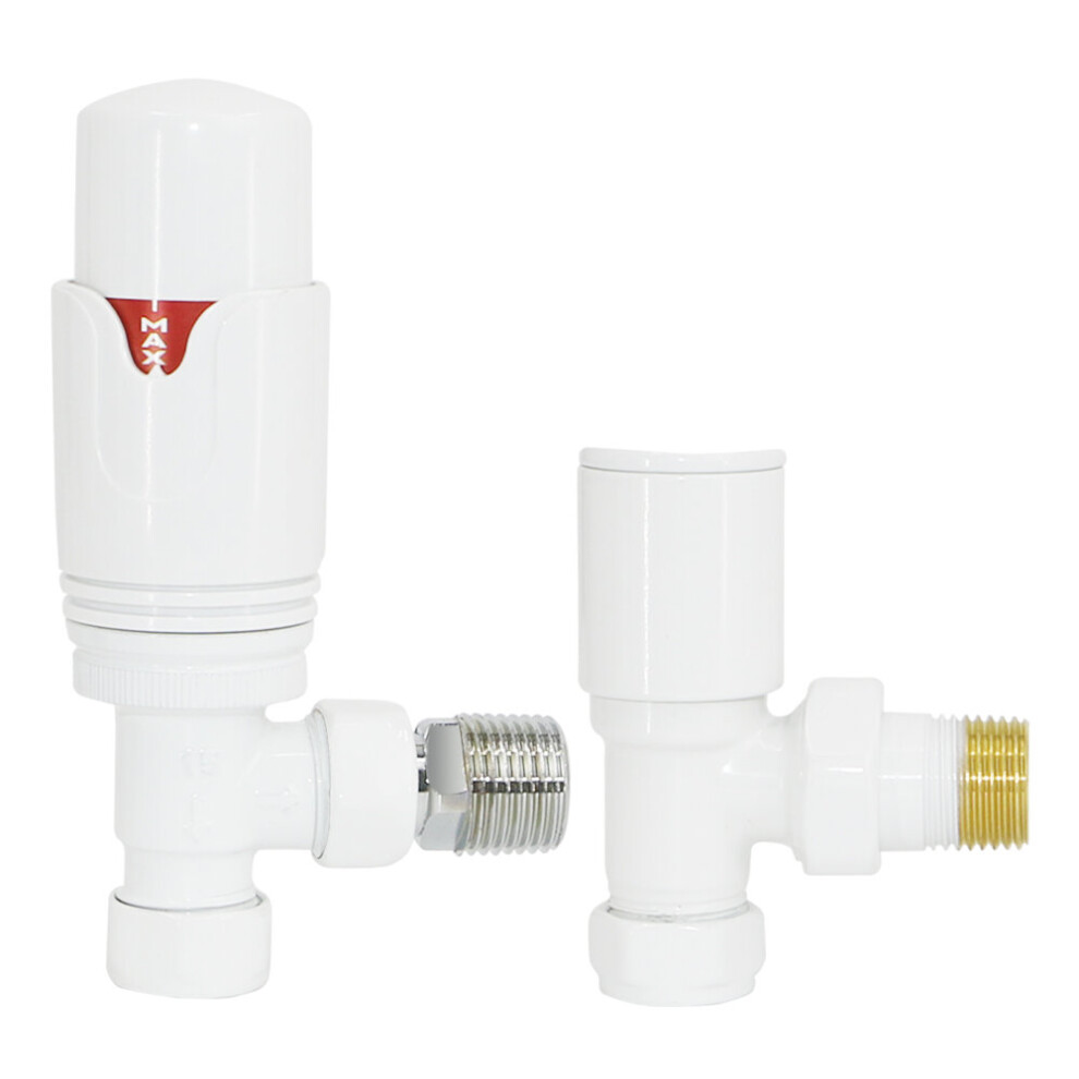 Warmehaus (, Angled) Thermostatic Radiator Valve 15Mm Radiator Trv + Lockshield For Heated Towel Rail Radiator White