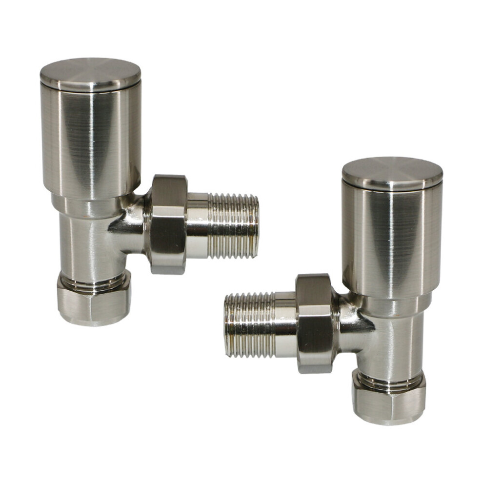 (Satin Nickel, Angled) Warmehaus 15mm Pair of Radiator Valve for Heated Towel Rail Radiator