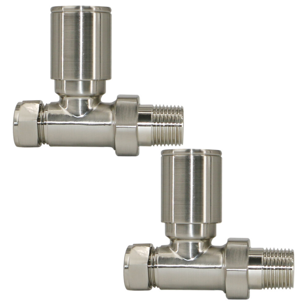 (Satin Nickel, Straight) Warmehaus 15mm Pair of Radiator Valve for Heated Towel Rail Radiator