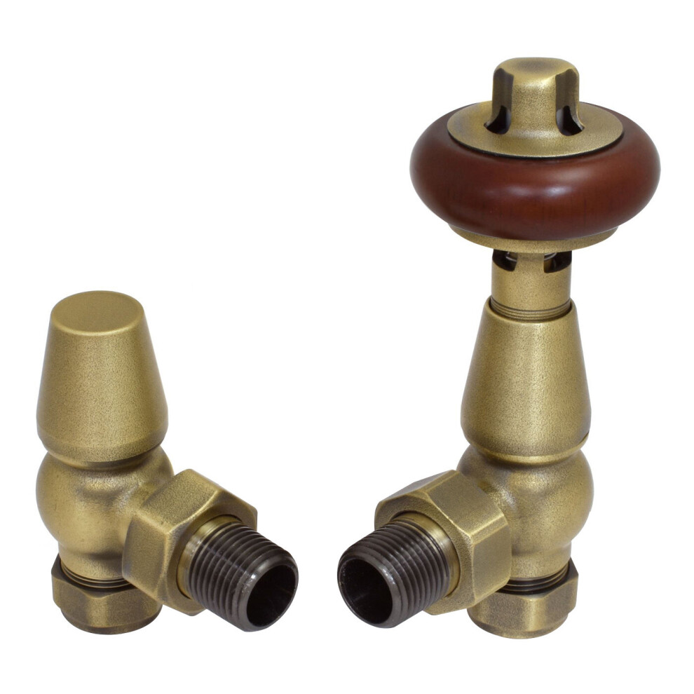 Warmehaus (Antique Brass) Chelsea Traditional Angled Trv Thermostatic Radiator Valves