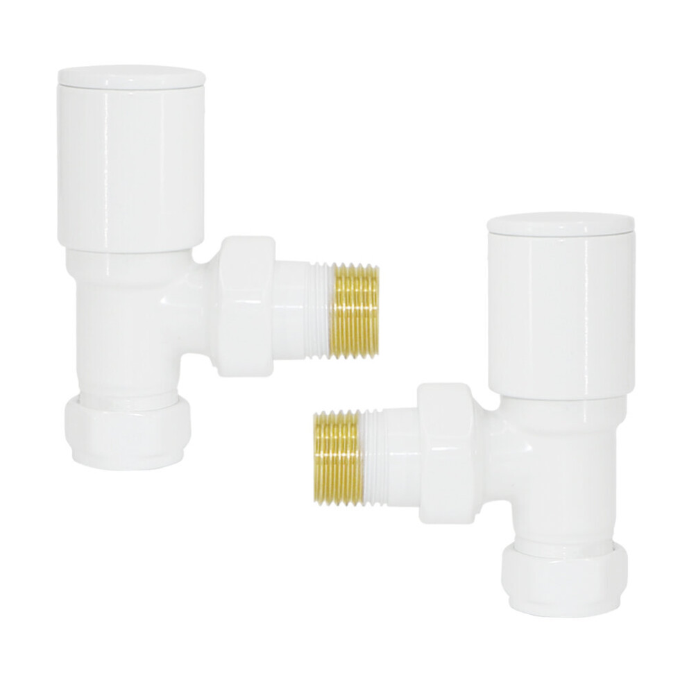 (White, Angled) Warmehaus 15mm Pair of Radiator Valve for Heated Towel Rail Radiator