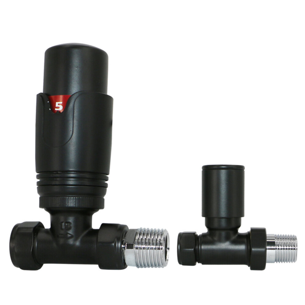 Warmehaus (, Straight) Thermostatic Radiator Valve 15Mm Radiator Trv + Lockshield For Heated Towel Rail Radiator Black